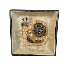 Vintage Takahashi Snail Dish 3.5” Brown Black Ceramic MCM Japan Trinket Ashtray